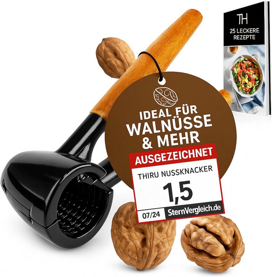 Thiru Nussknacker Basic edeler Holzgriff - Für Walnüsse, Haselnüsse, Paranüsse, (1-tlg., 1er Set), Knacken ohne Kernzerquetschung von Thiru