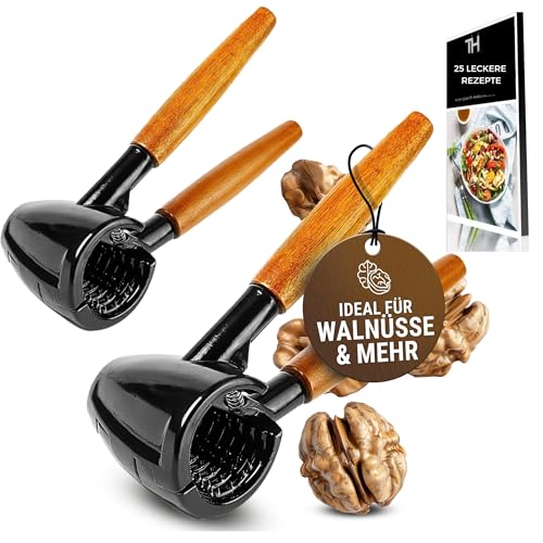 Thiru Nussknacker mit edlem Holzgriff 16cm - 100 Tage risikofrei testen - Nussknacker für Walnüsse Hasel-, Paranüsse - ohne Kernzerquetschung - inkl. E-Book mit Rezepten (2er Set) von Thiru