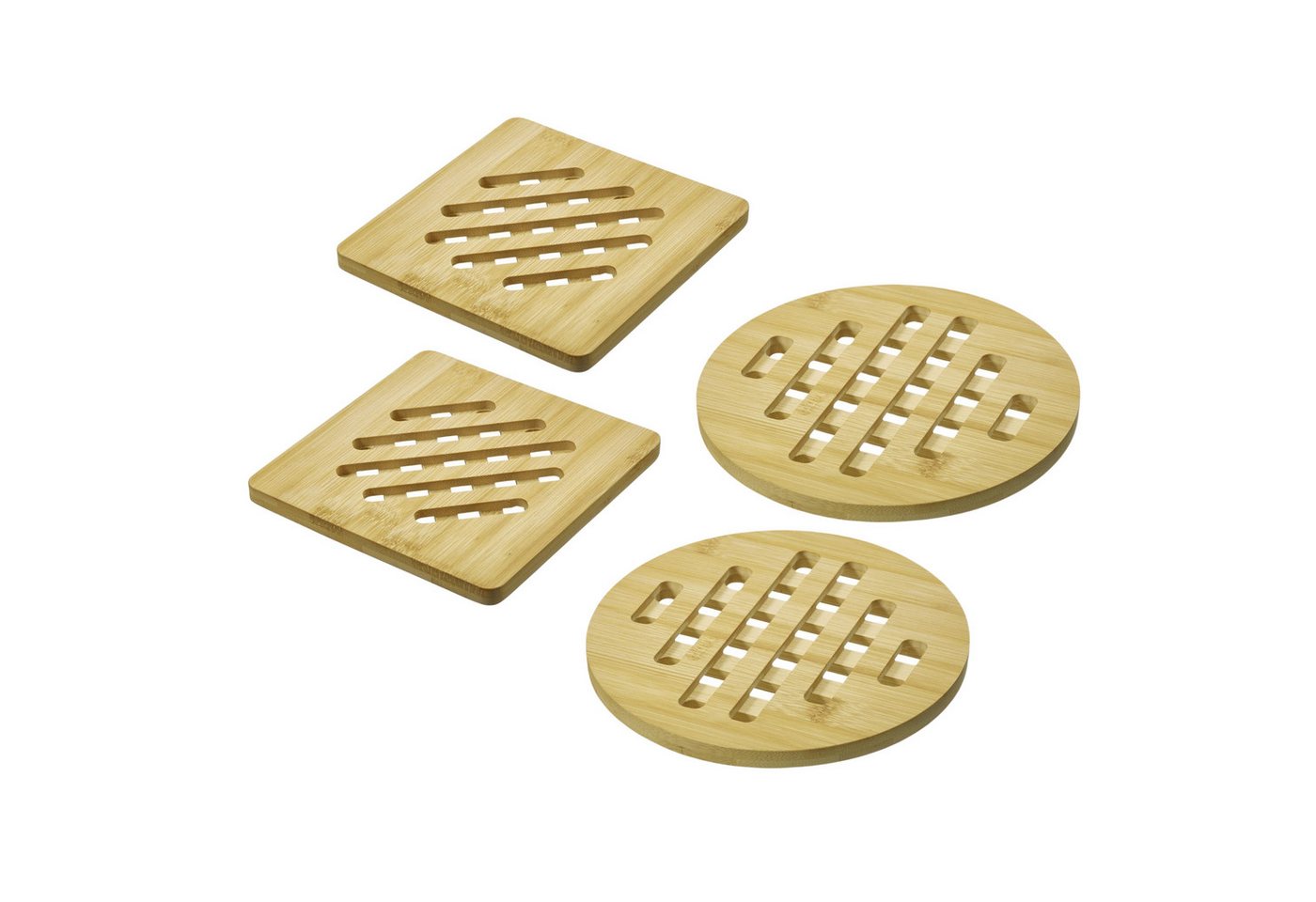 Thiru Topfuntersetzer praktisches 2er Set aus nachhaltigem Bambus, 4-tlg., praktisches 2er Set, aus nachhaltigem und nachwachsendem Bambus Thiru Topfuntersetzer praktisches 2er Set aus nachhaltigem Bambus, 4-tlg., praktisches 2er Set, aus nachhaltigem und nachwachsendem Bambus von Thiru