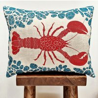 Hummerkissen - Handbedruckt Küstenkissen, Leinenkissen von Thistlemoss