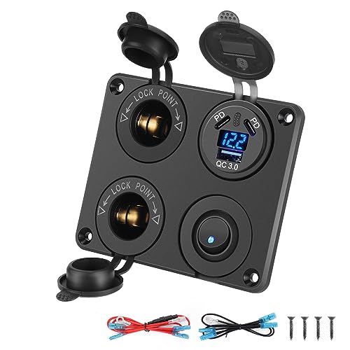 Thlevel 12V Zigarettenanzünder Steckdose USB C Panel Auto Ladegerät 45W PD und 18W QC3.0 mit Digital Voltmeter und Unabhängiger Schalter für KFZ Boot Wohnmobil von Thlevel