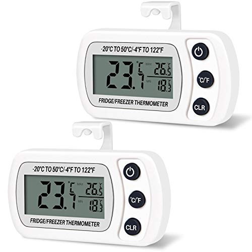 Thlevel Kühlschrank Thermometer Wasserdicht Digital Gefrierschrank Zimmerthermometer 2 Stücke mit Haken LCD Display lesen Max Min Funktion Weiß von Thlevel