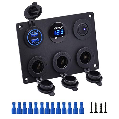 Thlevel 6 in 1 Multifunktionspanel 12V Steckdose Dual USB Ladegerät Blau LED Voltmeter Kippschalter Zigarettenanzünder Panelfür Auto KFZ Thlevel 6 in 1 Multifunktionspanel 12V Steckdose Dual USB Ladegerät Blau LED Voltmeter Kippschalter Zigarettenanzünder Panelfür Auto KFZ von Thlevel