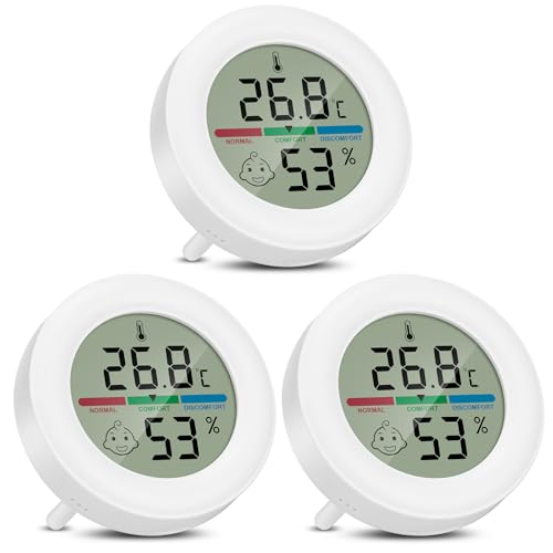 Thlevel Luftfeuchtigkeitsmesser Hygrometer Thermometer Temperatur Digitales Innen Zimmerthermometer mit Komfortstufen Indikator und Halterung für Büro Wohnzimmer Gewächshaus 3 Stücke von Thlevel
