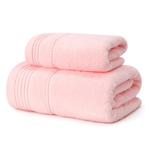Thmyo 2 Stück Premium 100% Baumwolle Super Soft Badezimmer Handtücher Set, 400 GSM Dickeres Hochsaugfähiges Handtuch für den täglichen Gebrauch, Fitnessstudio, Spa und Hotel, 1 Bad, 1 Hand von Thmyo