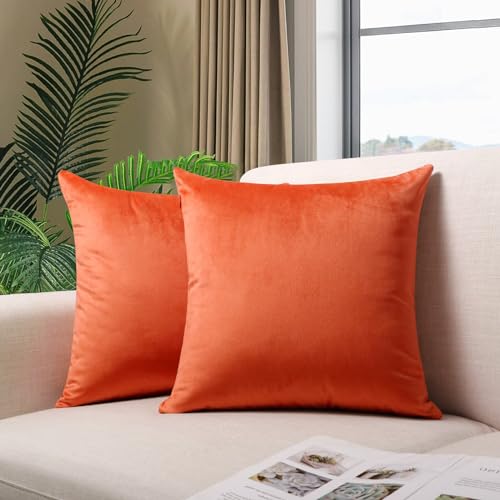 Thmyo 2 Stück weicher Samt-Kissenbezug, dekorativ, quadratisch, für Sofa, Couch, Bett, Auto, Heimdekoration (45 x 45 cm, Orange) von Thmyo