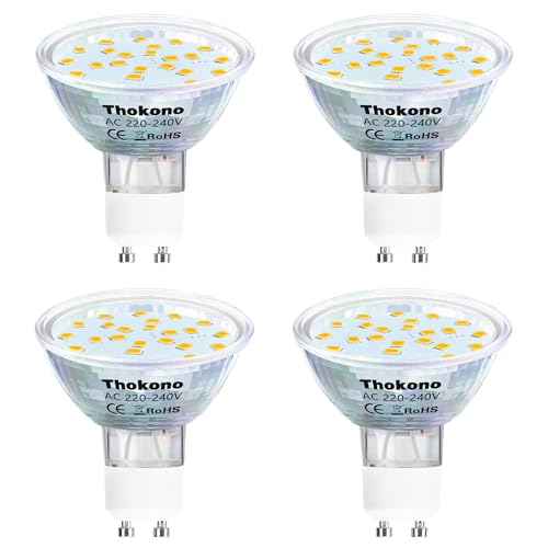 Thokono GU10 LED Warmweiss 2700K, 5W Ersetzt 50W Halogen Leuchtmittel, 550Lm, 4er-Pack, AC 220V-240V Flimmerfrei Strahler, Nicht-Dimmbar LED Reflektorlampe. von Thokono