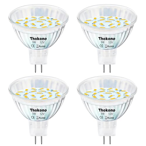 Thokono MR11 GU5.3 LED Warmweiss 2700K, 3W Ersetzt 20W Halogenlampen Glühlampen, 330Lm, 4er-Pack, AC/DC 12V-24V Flimmerfrei Strahler, 120° Abstrahlwinkel, Nicht-Dimmbar LED von Thokono
