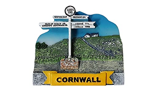 Kühlschrankmagnet Cornwall Land's End Signpost – Distances to John O'Groats Isles of Scilly Longships Leuchtturm New York London Australien – UK British English Cornish Souvenir von Thomas Benacci