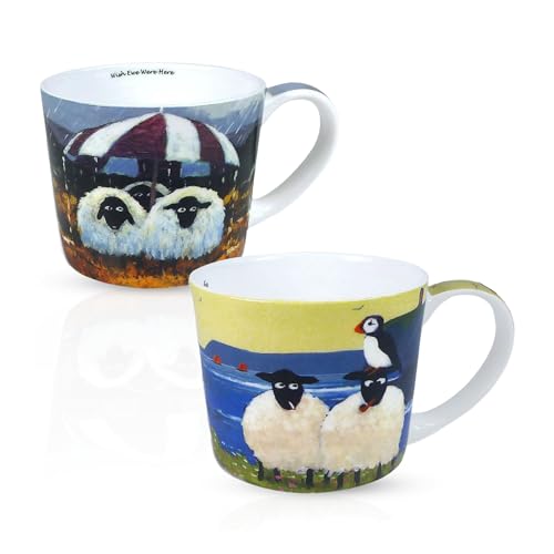 Thomas Joseph Kaffeebecher-Set, Knochenporzellan, 325 ml, mit Schaf- und Bauernhof-Design, Geschenk-Box (Papageientaucher/Regentasse), 2 Stück von Thomas Joseph