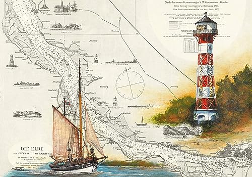 6084 Tischset Leuchtturm Wittenbergen & Finkenwerder Hochseekutter, Format A3, laminiert, strapazierfähig, wasserfest, abwischbar von Thomas Kubitz Fine Art