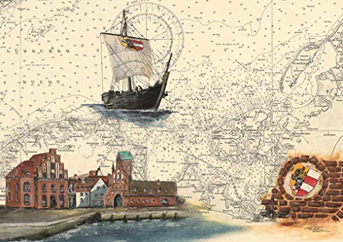 Tischset Hafen Wismar & Hansekogge von Thomas Kubitz Fine Art