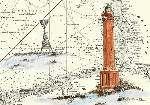 Tischset Leuchtturm Norderney mit Peilbake, Format A3, laminiert, strapazierfähig, wasserfest, abwischbar von Thomas Kubitz Fine Art