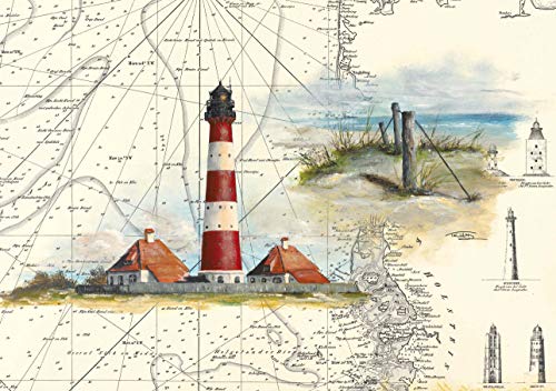 Tischset Leuchtturm Westerheversand mit Meerblick, Format A3, laminiert, strapazierfähig, wasserfest, abwischbar von Thomas Kubitz Fine Art