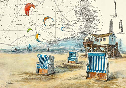 Tischset Pfahlbauten auf St. Peter Ording, Format A3, laminiert, strapazierfähig, wasserfest, abwischbar von Thomas Kubitz Fine Art