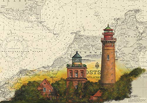 Tischset Schinkelturm & Leuchtturm Kap Arkona Rügen Format A3, laminiert, strapazierfähig, wasserfest, abwischbar von Thomas Kubitz Fine Art