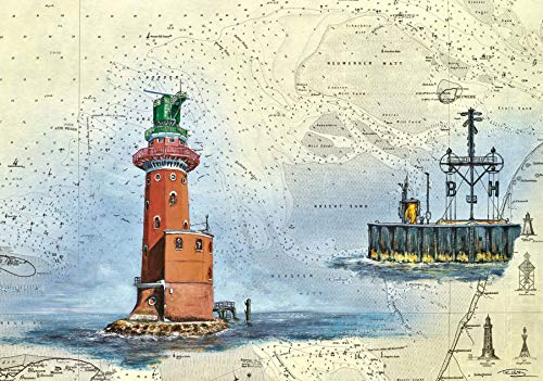 Tischset TS-Leuchtturm Hohe Weg mit Semaphor Nordmole Bremerhaven, Format A3, laminiert, strapazierfähig, wasserfest, abwischbar von Thomas Kubitz Fine Art