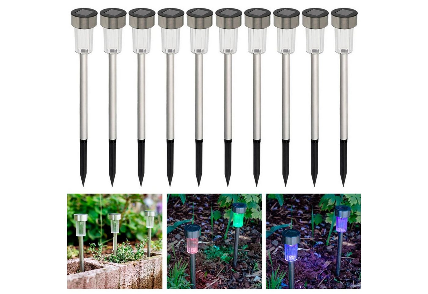 Thomas Philipps LED Solarleuchte 10er Set LED Solarlampen für den Garten, LED fest integriert, RGB-Farbwechsel, IP44 Spitzwassergeschützt, 36,5 cm hoch von Thomas Philipps