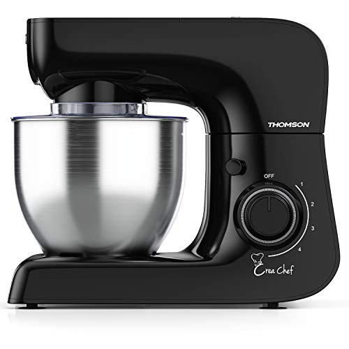 THOMSON Crea Chef Küchenmaschine Multifunktional - Kitchen Machine (Mixer, Rührgerät, Knetmaschine etc.), Kitchen Robot mit Rührschüssel (Edelstahl) für Teig & Co, Schwarz von Thomson