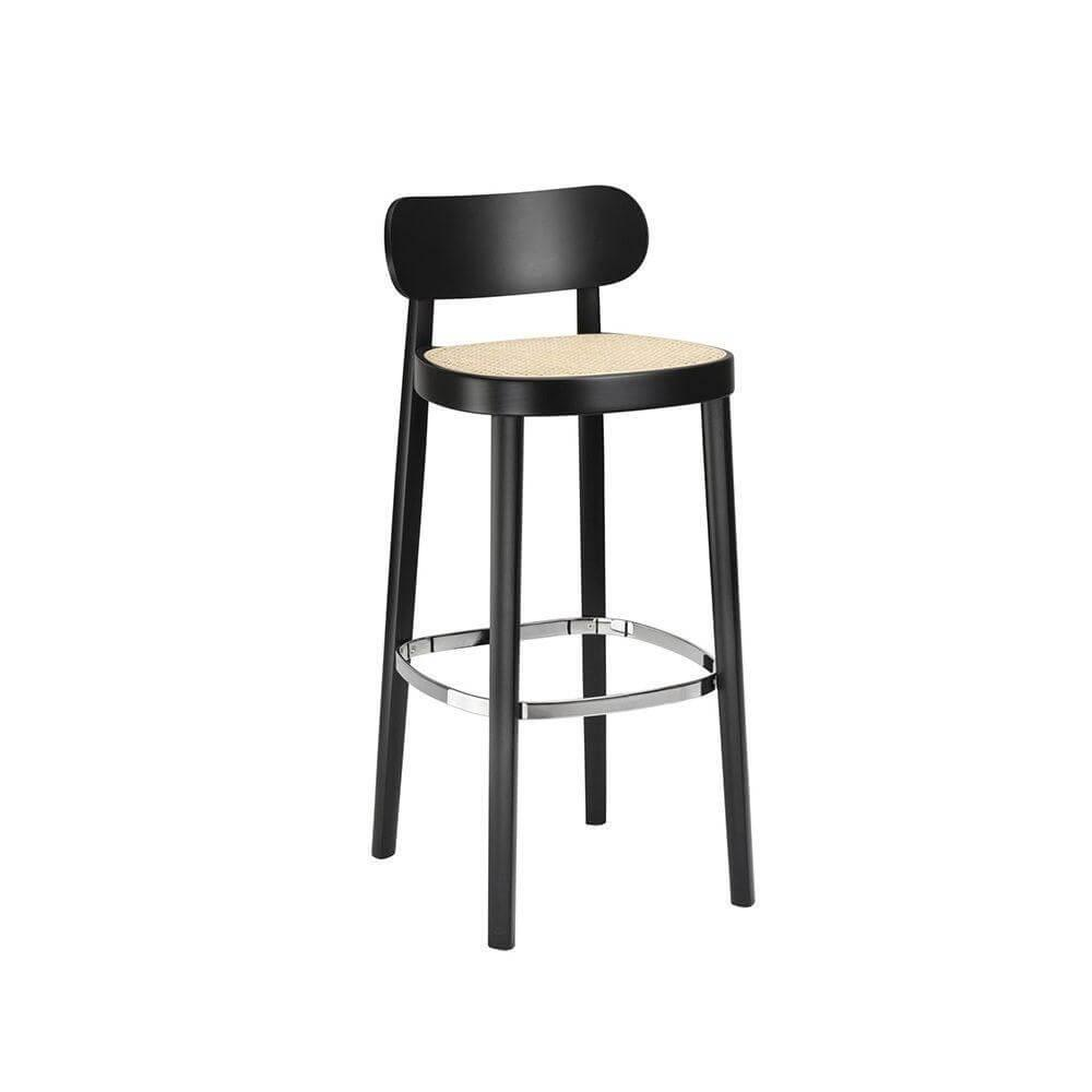 Barhocker 118H Sitz Rohrgeflecht Gestell Buche Gebeizt TP 29 Schwarz Fußstütze V... von Thonet