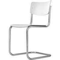 Stuhl Freischwinger S43 weiß lasiert / Gestell chrom von Thonet