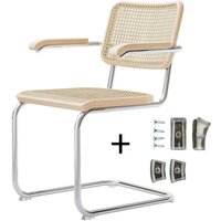 Stuhl Freischwinger S64V inkl. Filzgleiter Set Esche / Gestell weiß lackiert von Thonet