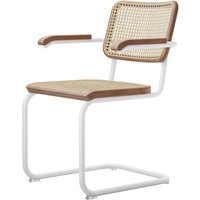 Stuhl Freischwinger S64V Nussbaum / Gestell weiß lackiert von Thonet