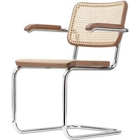 Stuhl Freischwinger S64V Nussbaum / Gestell chrom von Thonet