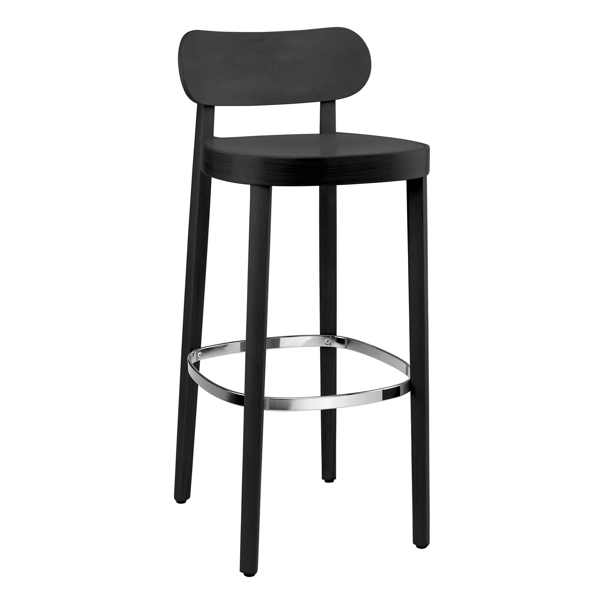 Thonet - 118 MH Barhocker mit Muldensitz 94cm - schwarz TP 29/gebeizt/BxHxT 40x94x46cm/Fußstütze verchromt von Thonet