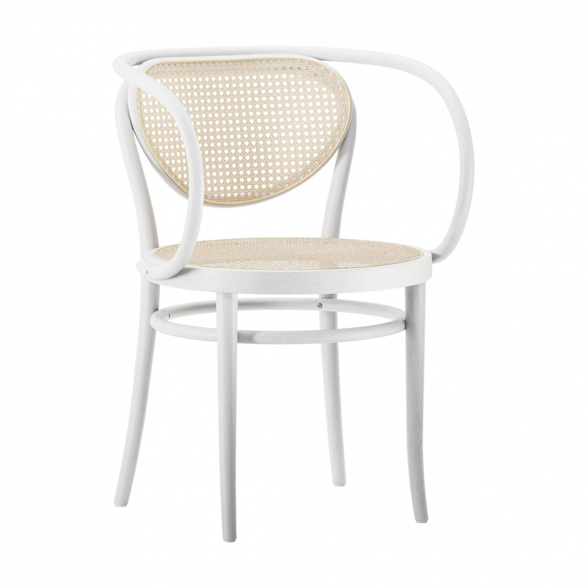 Thonet - 210 R Bugholz-Armlehnstuhl mit Rohrgeflecht - weiß lasiert TP 200/gebeizt/BxHxT 54x75x57cm von Thonet