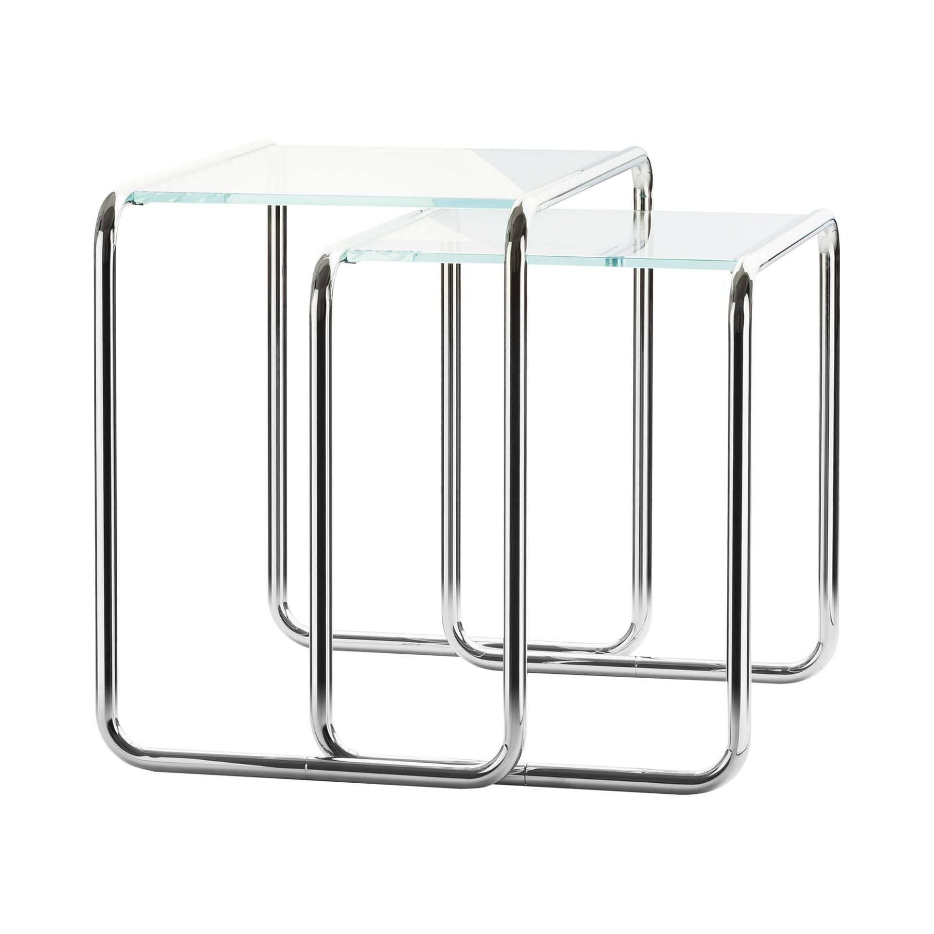 Thonet - B 9 Beistelltisch 2er Set Glas - transparent/Glas optiwhite Diamantschliff/2 Tische: B 9 a, b/Gestell Stahlrohr vechromt von Thonet