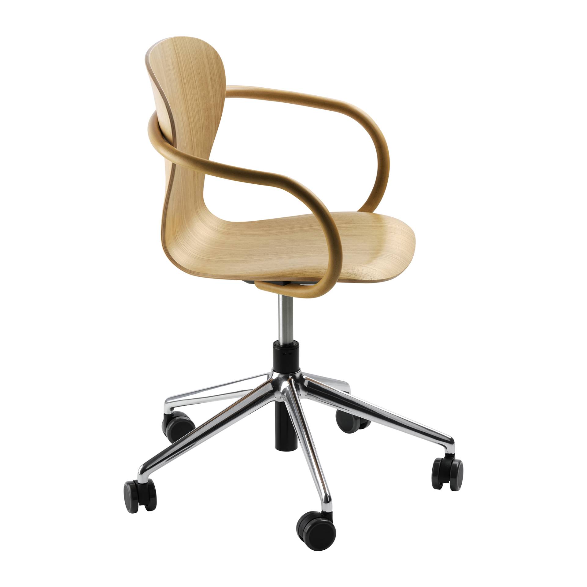 Thonet - S 220 FDRW Drehstuhl mit Rollen - eiche/klar lackiert/BxHxT 64x75-88x62cm/Gestell Aluminium poliert von Thonet