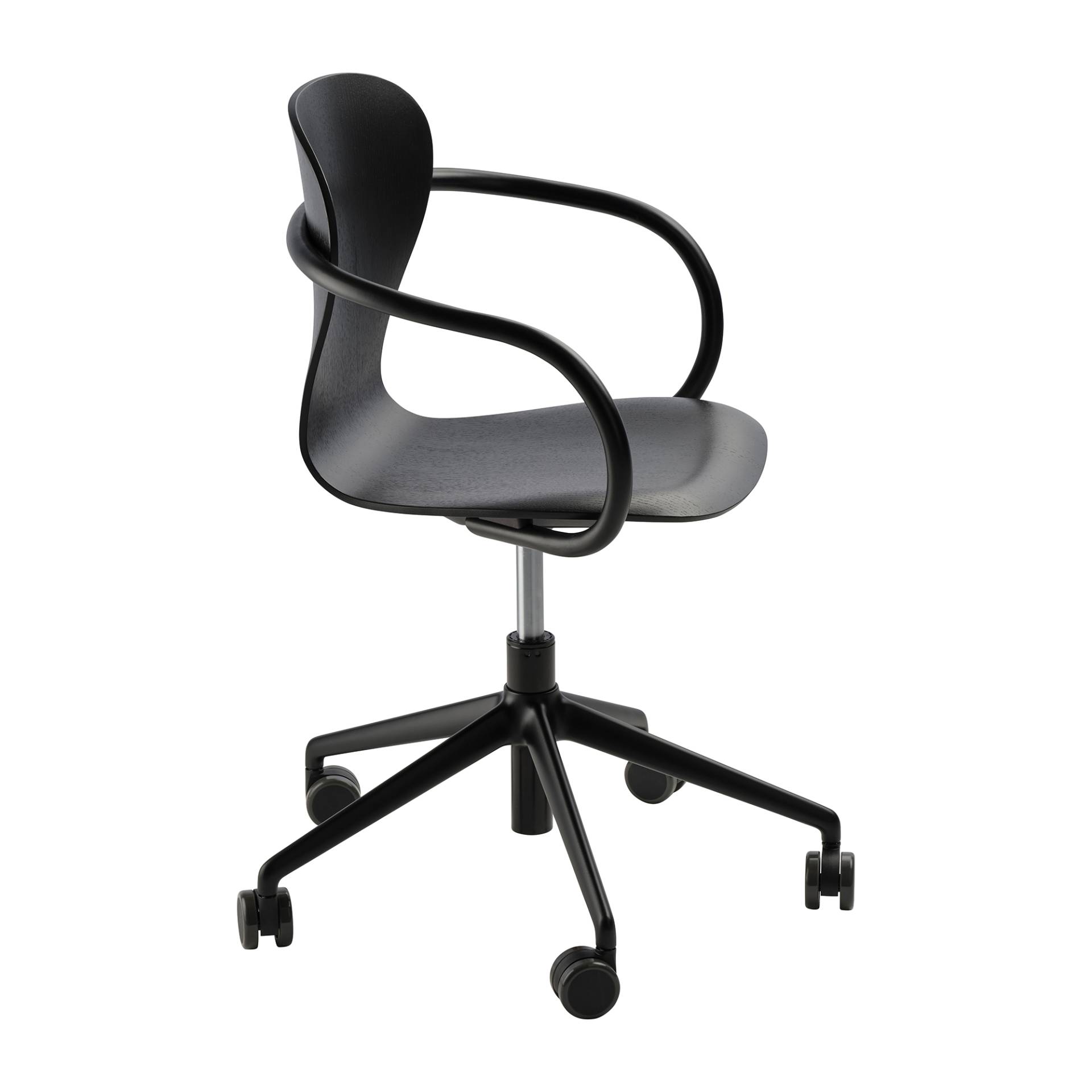 Thonet - S 220 FDRW Drehstuhl mit Rollen - eiche schwarz/gebeizt/BxHxT 64x75-88x62cm/Gestell Aluminium schwarz RAL 9005 pulverbeschichtet von Thonet