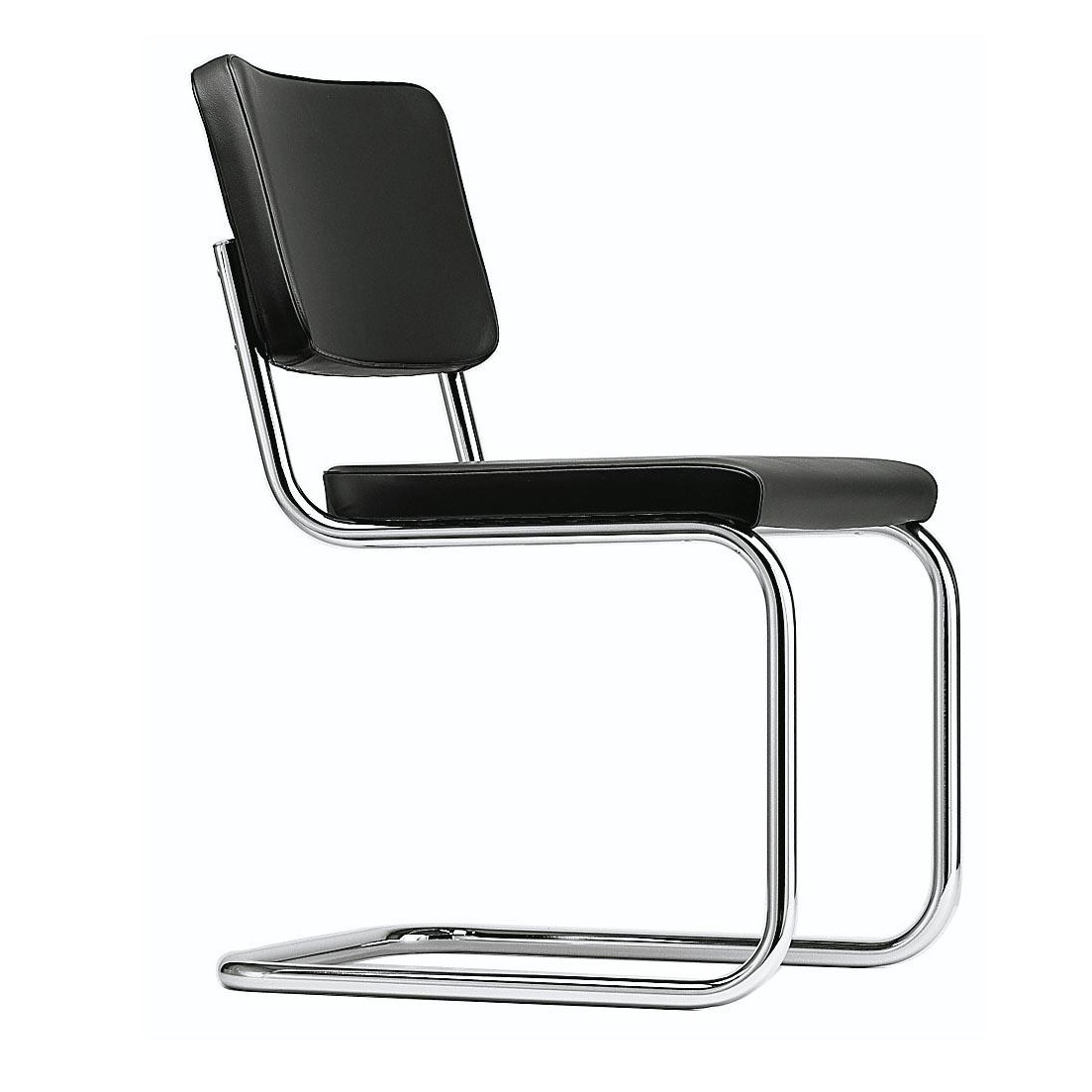 Thonet - S 32 PV Freischwinger Stuhl Leder - schwarz/Leder Nero 622/BxHxT 46x80x60cm/Gestell Stahlrohr vechromt von Thonet