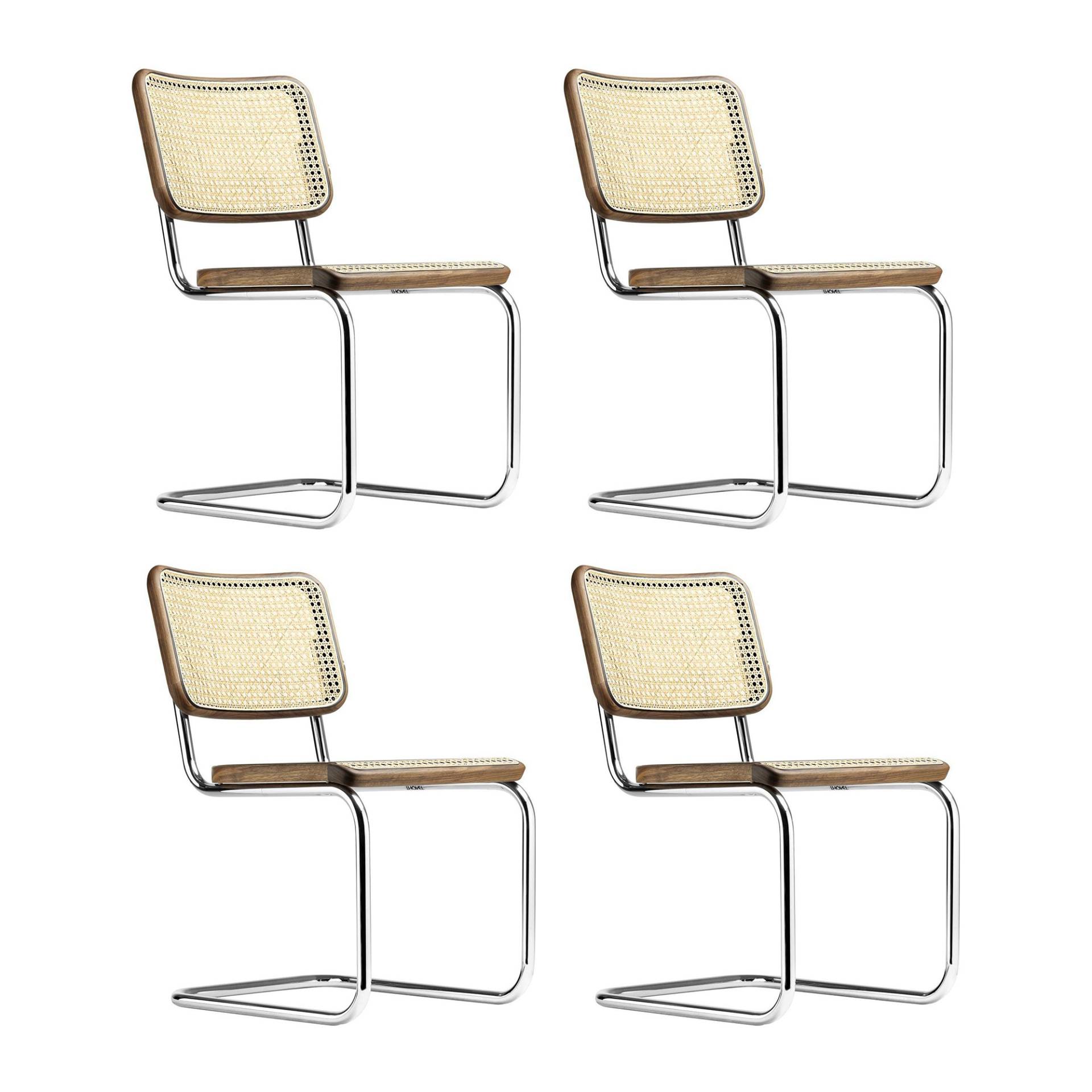 Thonet - S 32 V Freischwinger Stuhl mit Rohrgeflecht 4er Set - nussbaumfarben TP 24/Rohrgeflecht mit Netzverstärkung/Holzteil Buche nussbaum gebeizt/G von Thonet