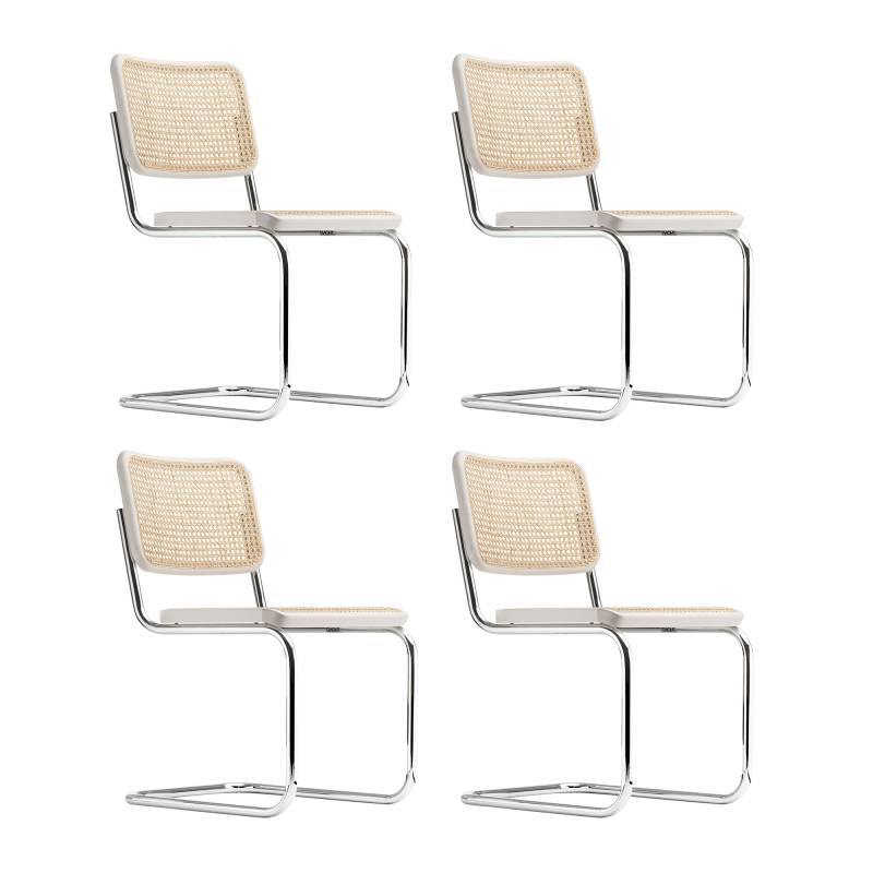 Thonet - S 32 V Freischwinger Stuhl mit Rohrgeflecht 4er Set - weiß lasiert TP 200/Rohrgeflecht mit Netzverstärkung/Holzteil Buche weiß lasiert TP 200 von Thonet