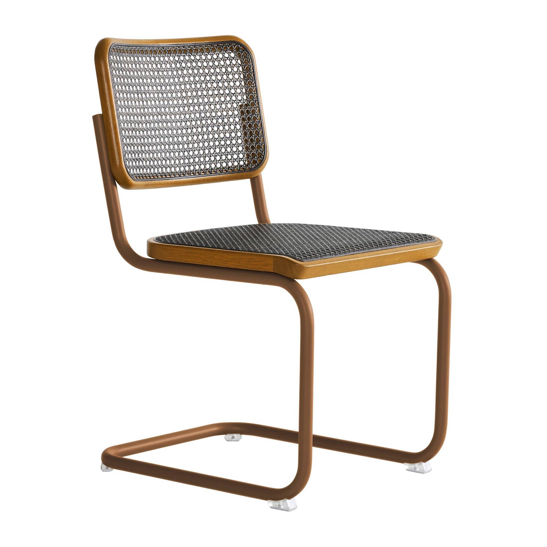 Thonet - S 32 V Freischwinger Stuhl mit Rohrgeflecht Dark Melange - bernstein/Rohrgeflecht mit Netzverstärkung/Holzteil Eiche gebeizt/Gestell Stahlroh von Thonet