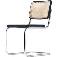 Thonet - S 32 V Stuhl, Chrom / Buche dunkelblau (TP 259) / Rohrgeflecht mit Stützgewebe von Thonet