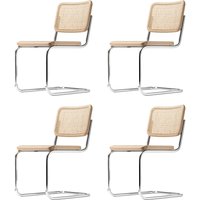 Thonet - S 32 V Stuhl, Chrom / Buche natur (TP 17) / Rohrgeflecht mit Stoffstützgewebe (4er-Set) von Thonet