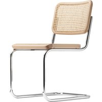 Thonet - S 32 V Stuhl, Chrom / Buche natur (TP 17) / Rohrgeflecht mit Stoffstützgewebe von Thonet