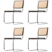 Thonet - S 32 V Stuhl, Chrom / Buche schwarz gebeizt (TP 29) / Rohrgeflecht mit Stützgewebe (4er-Set) von Thonet