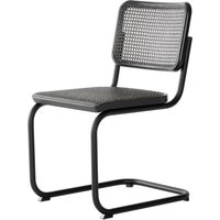 Thonet - S 32 V Stuhl, schwarz RAL 9005 / Eiche gebeizt / Rohrgeflecht mit Stützgewebe dark melange von Thonet