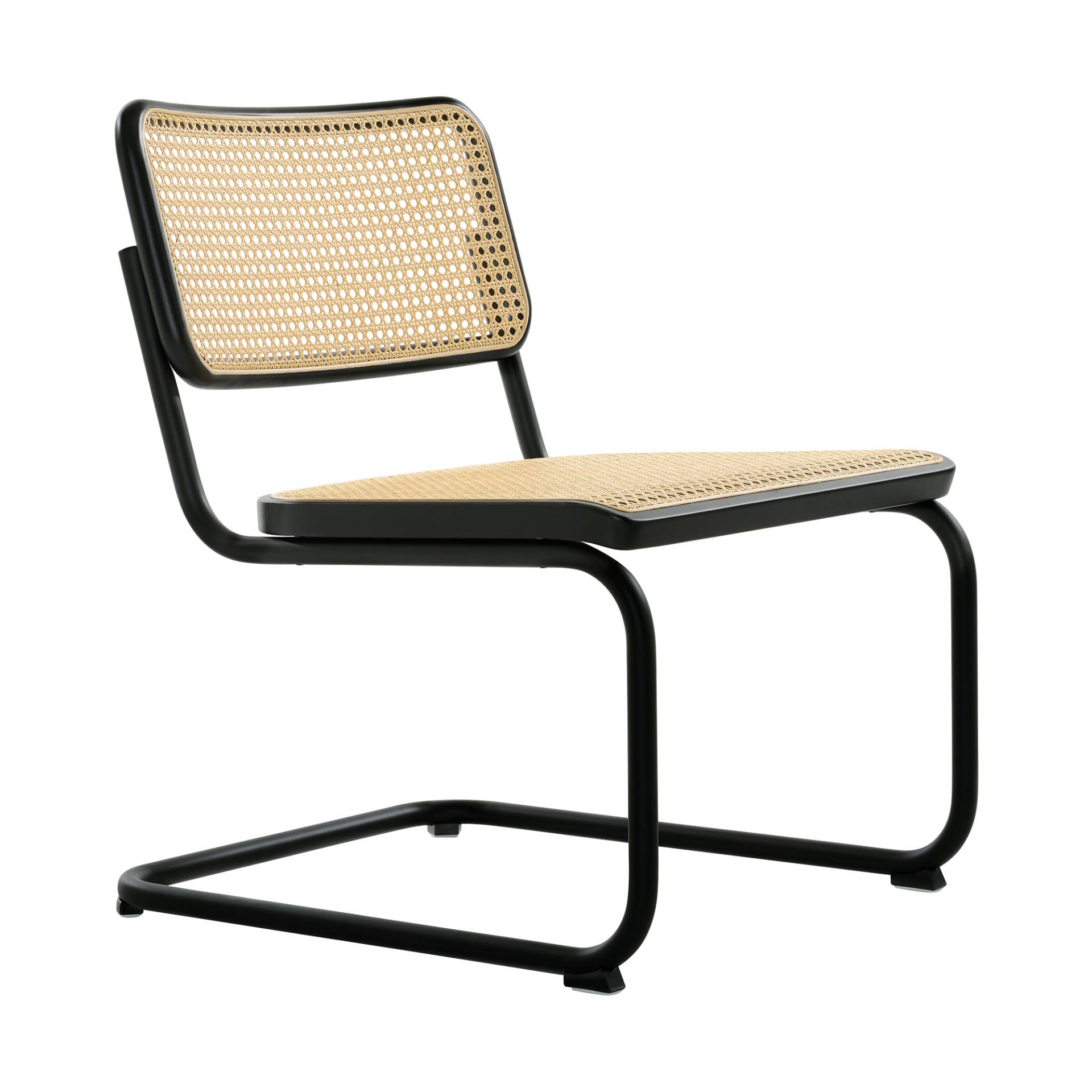 Thonet - S 32 VL Freischwinger Lounge Stuhl Gestell schwarz - schwarz TP 29/Rohrgeflecht mit Netzverstärkung/Holzteil Buche gebeizt/Gestell Stahlrohr von Thonet