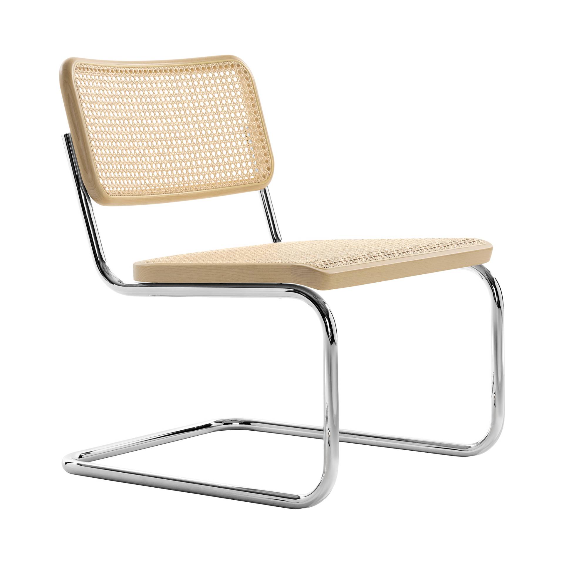 Thonet - S 32 VL Freischwinger Lounge Stuhl Gestell verchromt - buche aufgehellt TP 107/Rohrgeflecht mit Netzverstärkung/Holzteil Buche gebeizt/Gestel von Thonet