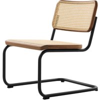 Thonet - S 32 VL Lounge Stuhl, Stahl tiefschwarz (RAL 9005) / Nussbaum mit Naturholzlack lackiert / Rohrgeflecht mit Stützgewebe von Thonet