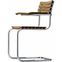 Thonet - S 40 F Outdoor Sessel mit Armlehnen, Gestell Edelstahlrundrohr / Sitz und Rücken Iroko geölt von Thonet