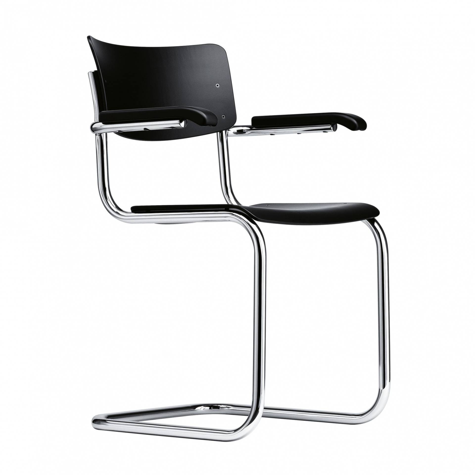 Thonet - S 43 F Freischwinger Armlehnstuhl - schwarz TP 29/gebeizt/BxHxT 56x82x52cm/Gestell Stahlrohr vechromt von Thonet