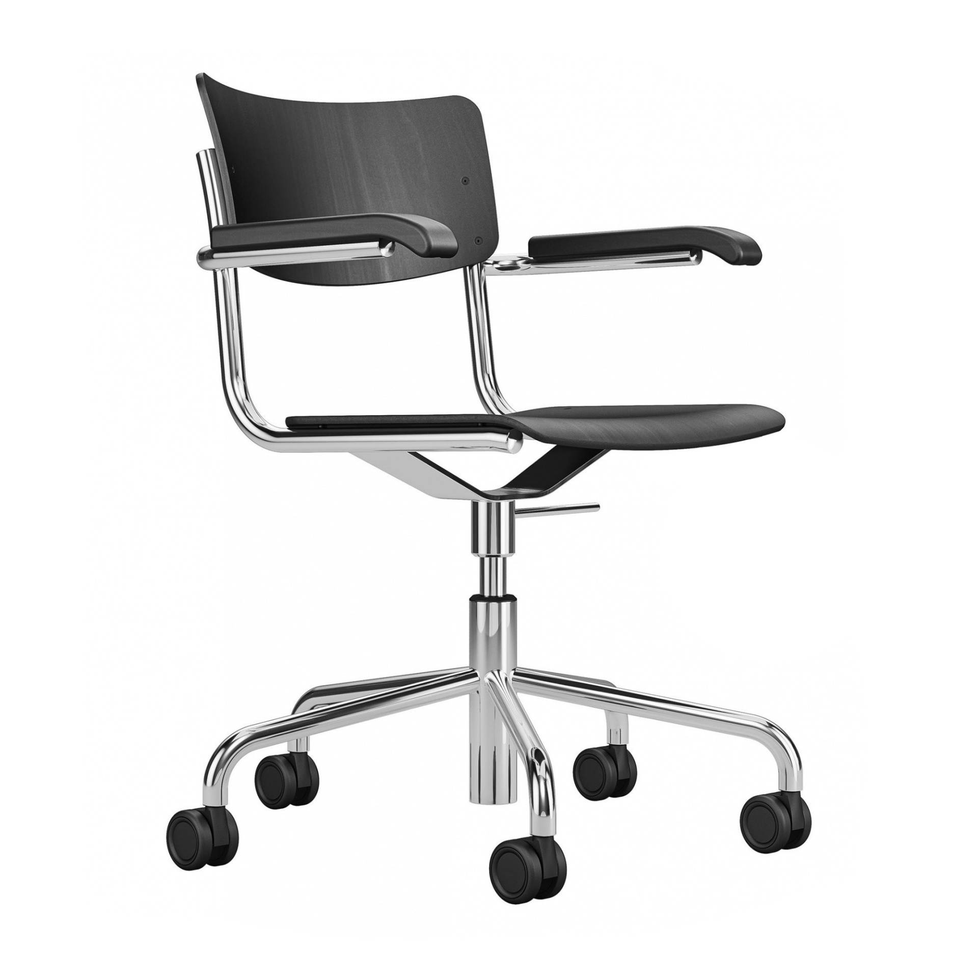 Thonet - S 43 FDR Bürostuhl - schwarz TP 29/gebeizt/BxHxT 64x76-88x64cm/Gestell Stahlrohr vechromt von Thonet