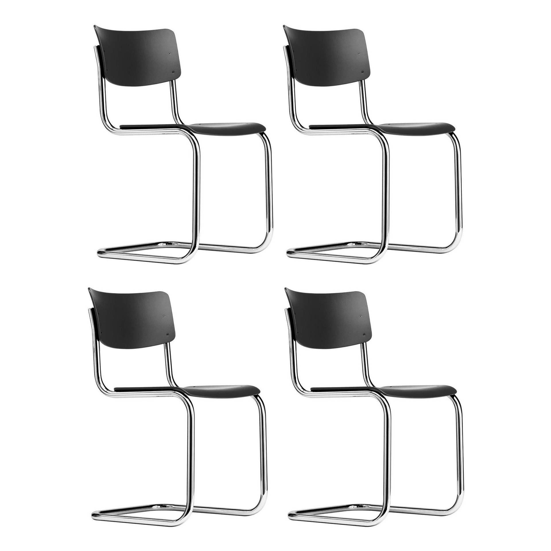 Thonet - S 43 Freischwinger Stuhl 4er Set - schwarz TP 29/Buche gebeizt/BxHxT 44x82x52cm/Gestell Stahlrohr vechromt von Thonet