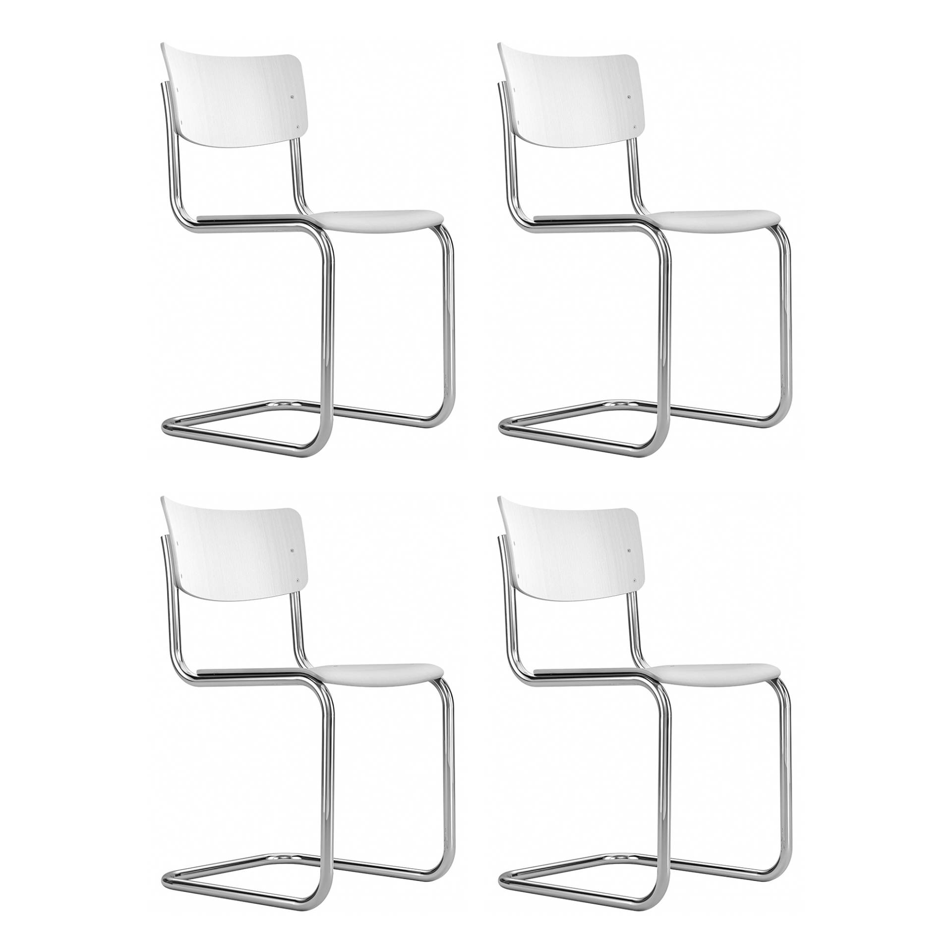 Thonet - S 43 Freischwinger Stuhl 4er Set - weiß lasiert TP 200/Buche gebeizt/BxHxT 44x82x52cm/Gestell Stahlrohr vechromt von Thonet